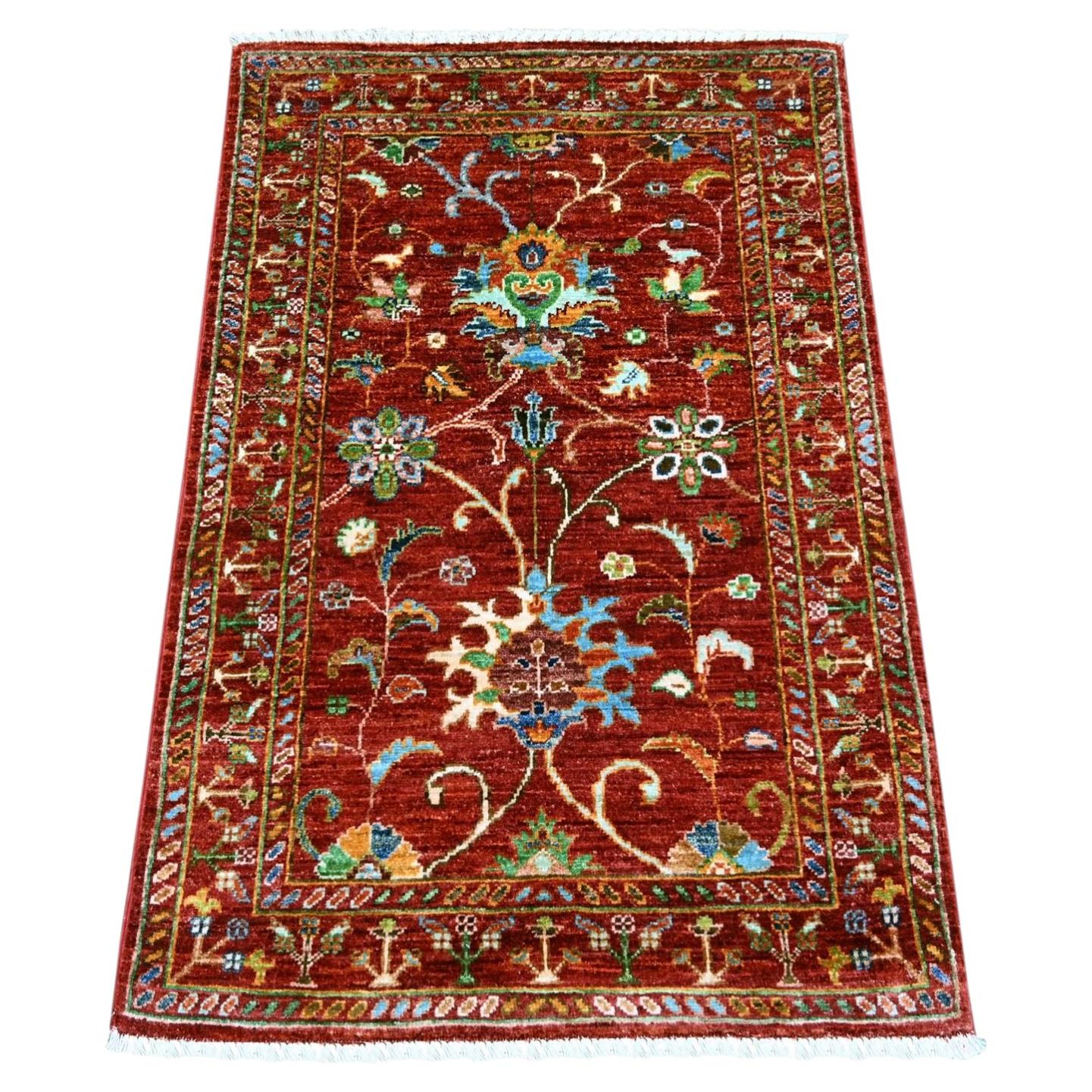 2'7"x3'10" Rust Red Pure Wool Afghan Sultani Hand Knotted Sample Mat Rug