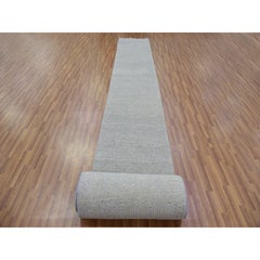 2'7"x32'1" Gray Hand Knotted Organic Undyed Wool XL Runner Grass Design Rug