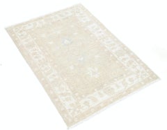 2.7x3.7 ft Handknotted Beige Turkish Wool Accent Rug with All-Over Floral Design
