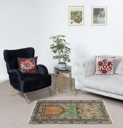 2.7x3.8 Ft Vintage Geometric Small Rug, Handmade Prayer Rug, Turkish Door Mat