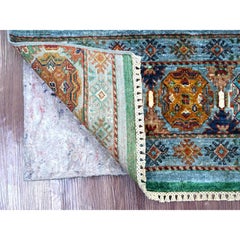 2'7"x4' Light Blue Wool Hand Knotted Afghan Super Kazak Sample Mat Rug
