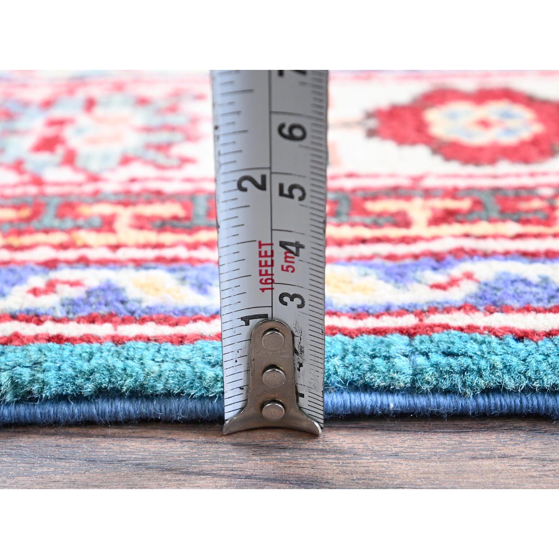 Tappeto Kazak blu con medaglioni tribali in lana morbida annodato a mano 2'7 