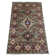 2'7 "x4'1" Stone Gray Wool Afghan Super Kazak Hand Knotsted Sample Mat Rug