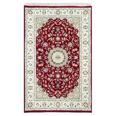 2'7"x4'1" Sun Dried Tomato Red Nain Central Medallion Hand Knotted Oriental Rug