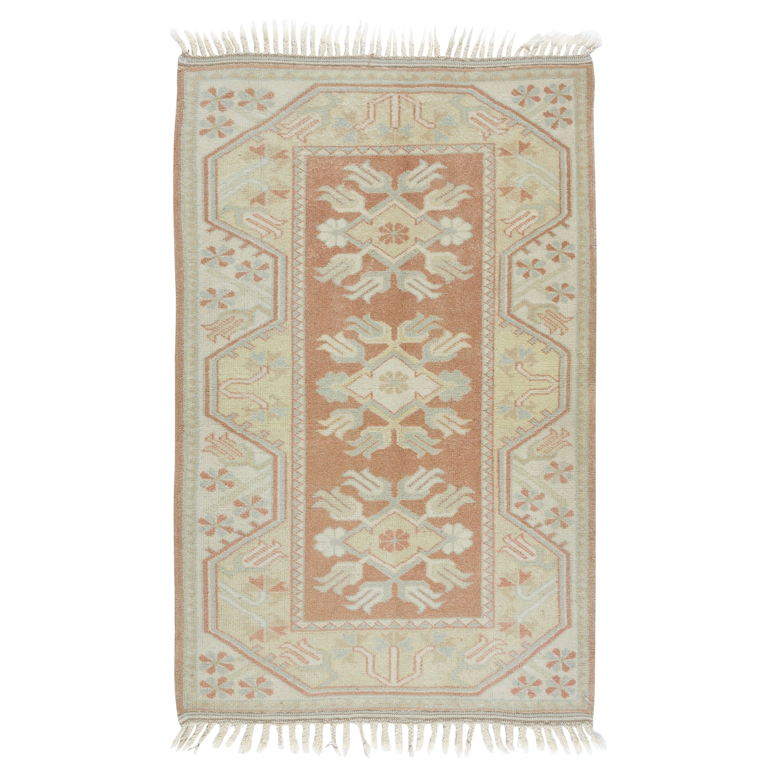 2,7x4.2 Ft Vintage Handgefertigter „Antique Washed“ Anatolian Milas Kleiner Wollteppich