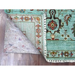 2'7"x4'2" Green Afghan Sultani with All Over Design Hand Knotted Pure Wool Rug