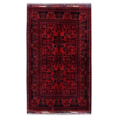 2
7"x4
2" Red Afghan Khamyab with Tribal Design Soft Wool Hand Knotted Mat Rug