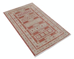 2.7x4.3 ft Hand Knotted Rot, Elfenbein Bereich Teppich. Türkischer Akzentteppich mit geometrischem Motiv
