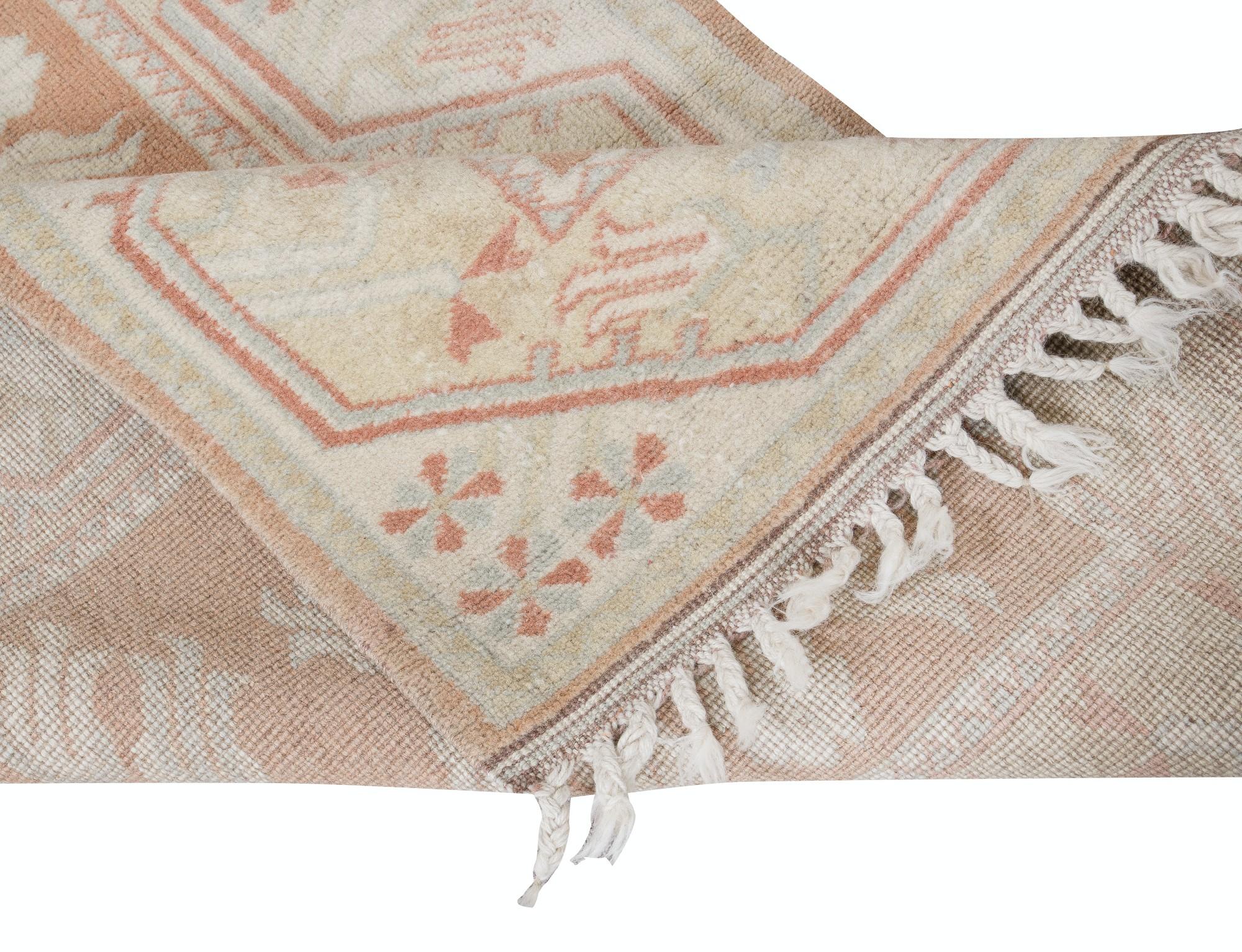Oushak 2.7x4.3 Ft Vintage Handmade Anatolian Milas Small Rug in Beige & Soft Red Colors For Sale