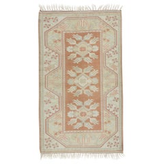 2.7x4.3 Ft Vintage Handmade Anatolian Milas Small Rug in Beige & Soft Red Colors