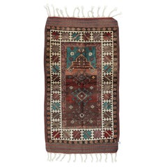 27x44 in einzigartigem handgefertigtem türkischem Vintage-Akzent-Teppich aus Wolle