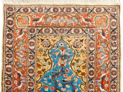 27x44 in Fine Silk & Metal Thread Rug, Turkish Wall Hanging, Pictorial Tapestry