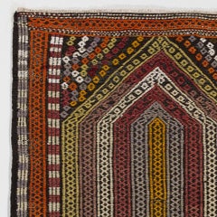 27x44 in Vintage Anatolian Jajim Kilim Prayer Rug in Orange, Burgundy and Ivory