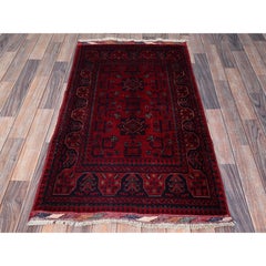 2'7"x4'5" Red Afghan Khamyab Tribal Design Soft Wool Hand Knotted Oriental Rug