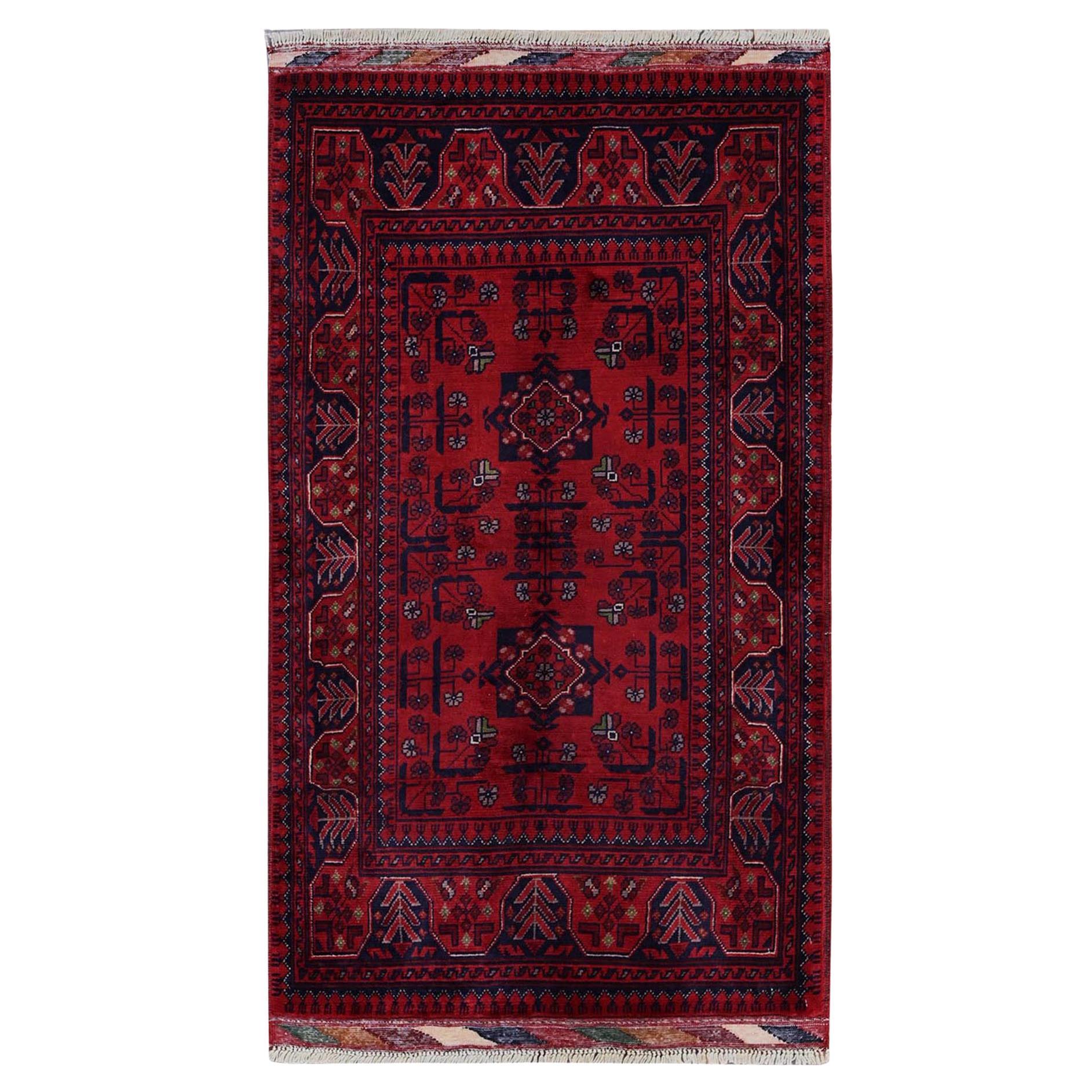 2
7"x4
5" Red Afghan Khamyab Tribal Design Soft Wool Hand Knotted Oriental Rug