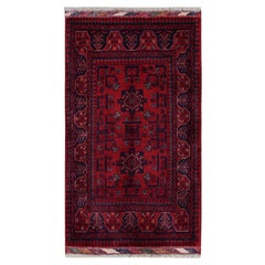 2
7"x4
5" Red Afghan Khamyab Tribal Design Soft Wool Hand Knotted Oriental Rug