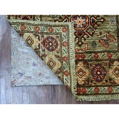 2'7"x4'6" Sage Green Hand Knotted Afghan Super Kazak Pure Wool Rug