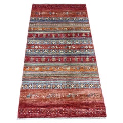 2'7"x5' Berry Red Wool Hand Knotted Afghan Super Kazak Khorjin Design Rug