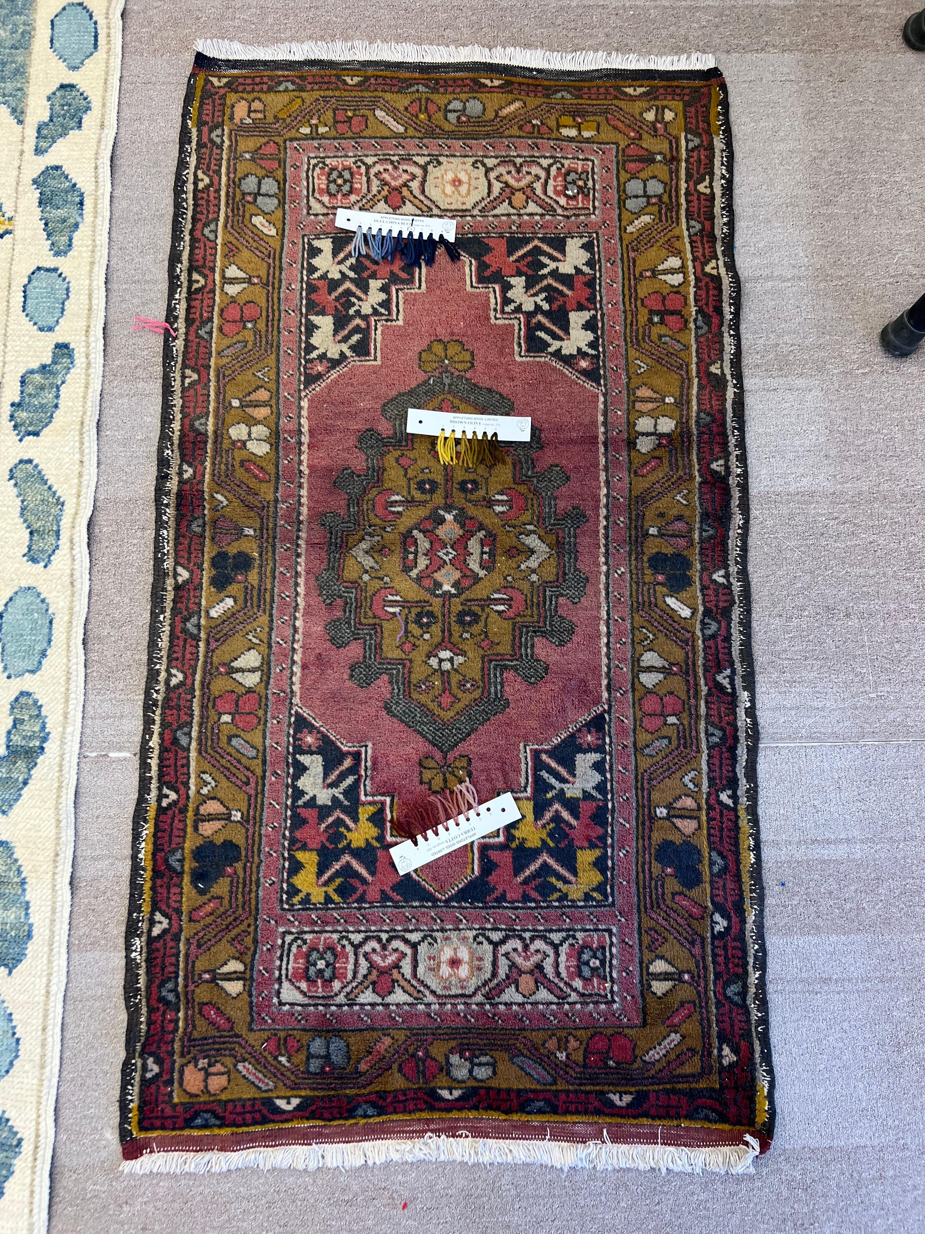 2.7x5 ft One-of-a-Kind Vintage Handmade Turkish Village Accent Rug, 100% Wool 2
