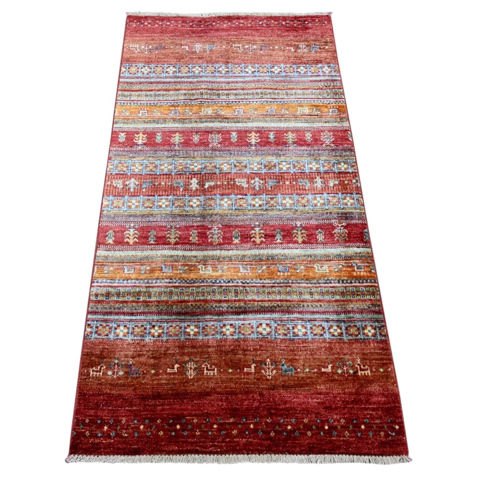 2'7"x5' Red Afghan Super Kazak Khorjin Design Organic Wool Hand Knotted Rug
