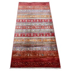 2'7"x5' Red Afghan Super Kazak Khorjin Design Organic Wool Hand Knotted Rug