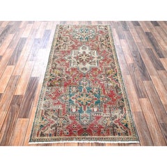 Tappeto Runner Rosso sbiadito Vintage Persiano Tabriz Annodato a mano in pura lana