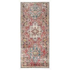 Tappeto Runner Rosso sbiadito Vintage Persiano Tabriz Annodato a mano in pura lana