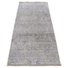 2
7 "x5
10" Alfombra de Lana y Seda Gris Anudada a Mano Diseño Damasco Tono Sobre Tono