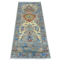 2'7"x5'10" Gray Hand Knotted Peshawar with Geometric Leaf Design Wool Runner Rug