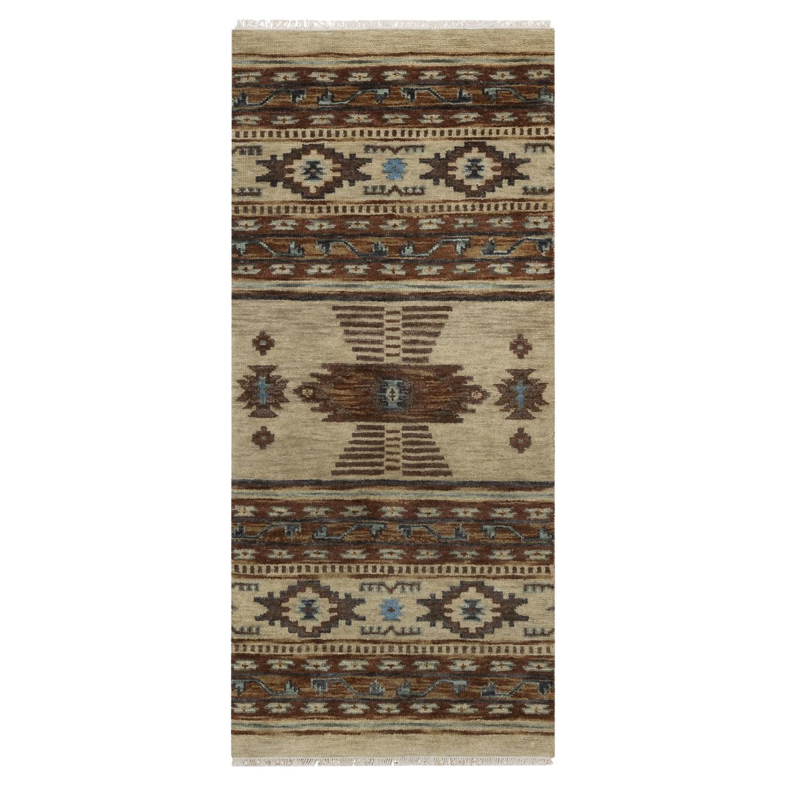 2
7 "x5
10" Elfenbein Southwest American Indian Design Hand geknüpft Wolle Läufer Teppich im Angebot
