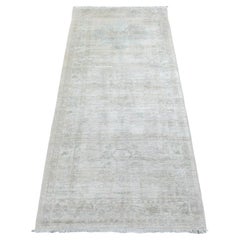 2'7"x5'10" Ivory Stone Wash Hand Knotted Peshawar Subtle Design Soft Wool Rug