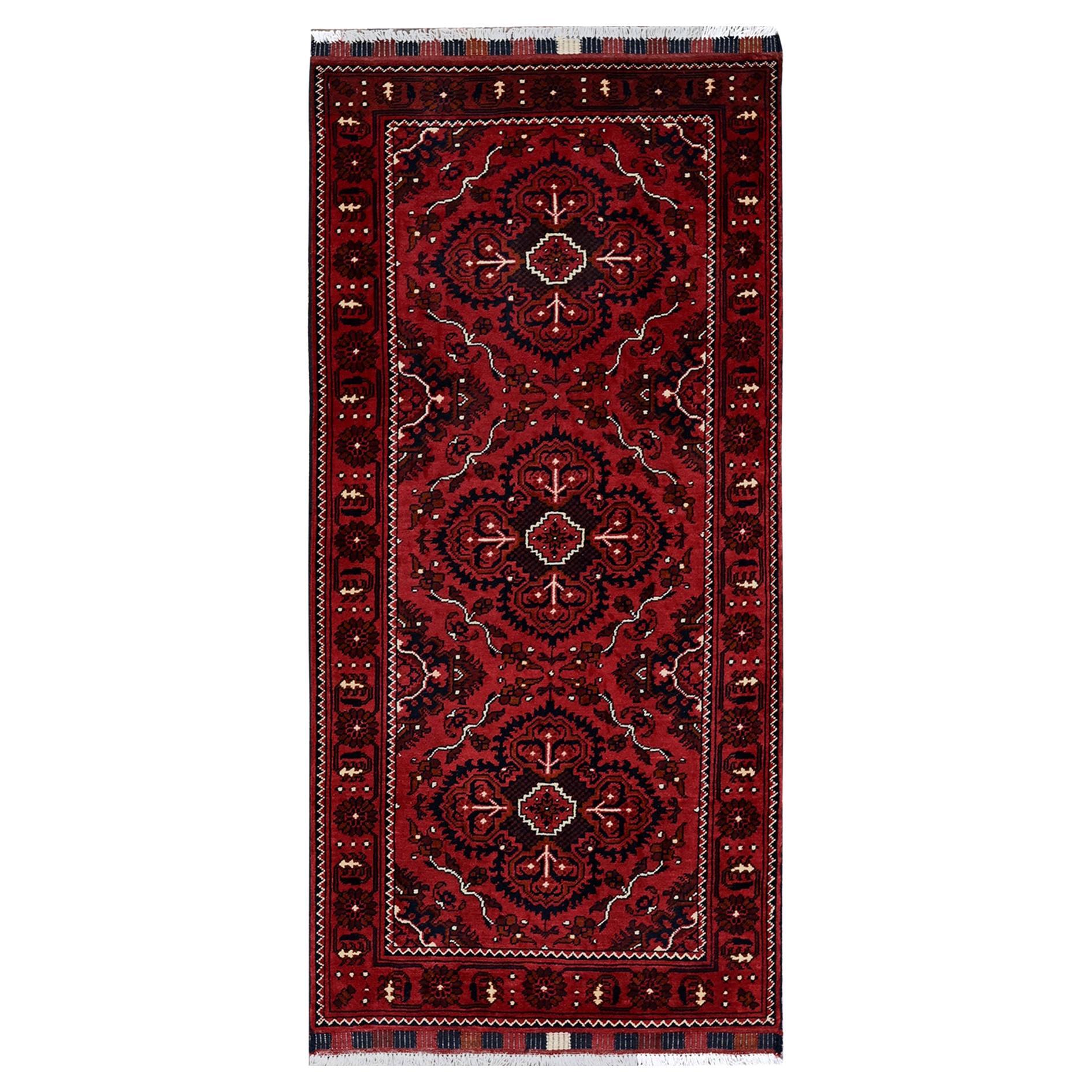 2'7"x5'2" Red Afghan Khamyab with Medallions Design Hand Knotted Wool Runner Rug