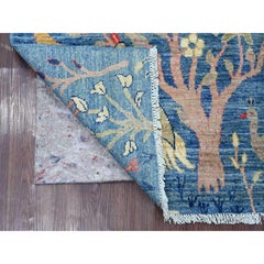2'7"x5'8" Blue Hand Knotted Peshawar Birds of Paradise Design Wool Runner Rug