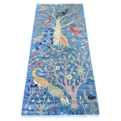 2'7"x5'8" Blue Hand Knotted Peshawar Birds of Paradise Design Wool Runner Rug
