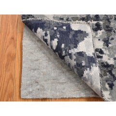 2'7"x5'9" Abbey Black, Galaxy Design, Wool and Silk, Hand Knotted, Runner Rug