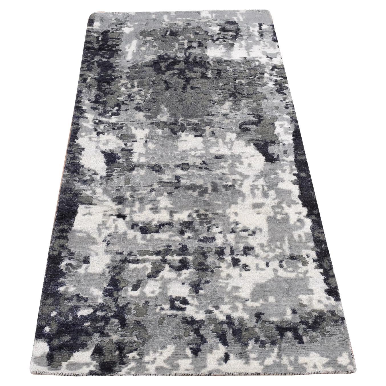 2
7 "x5
9" Abbey Schwarz, Galaxy Design, Wolle und Seide, Handgeknüpft, Läufer Teppich