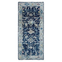 2
7"x5
9" Blue Erased Persian Heriz All Over Design Hand Knotted Wool Runner Rug