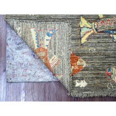 2'7"x6' Brown Afghan Peshawar Oceanic Fish Design Hand Knotted Wool Runner Rug