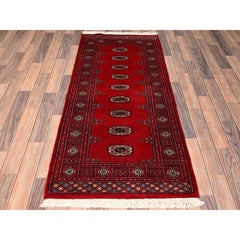 2'7"x6' Cherry Red Soft and Shiny Wool Hand Knotted Princess Bokara Runner Rug