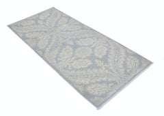2.7x6 ft Hand Knotted Hallway Runner Rug in Light Blue & Ivory. Wool Kitchen Rug