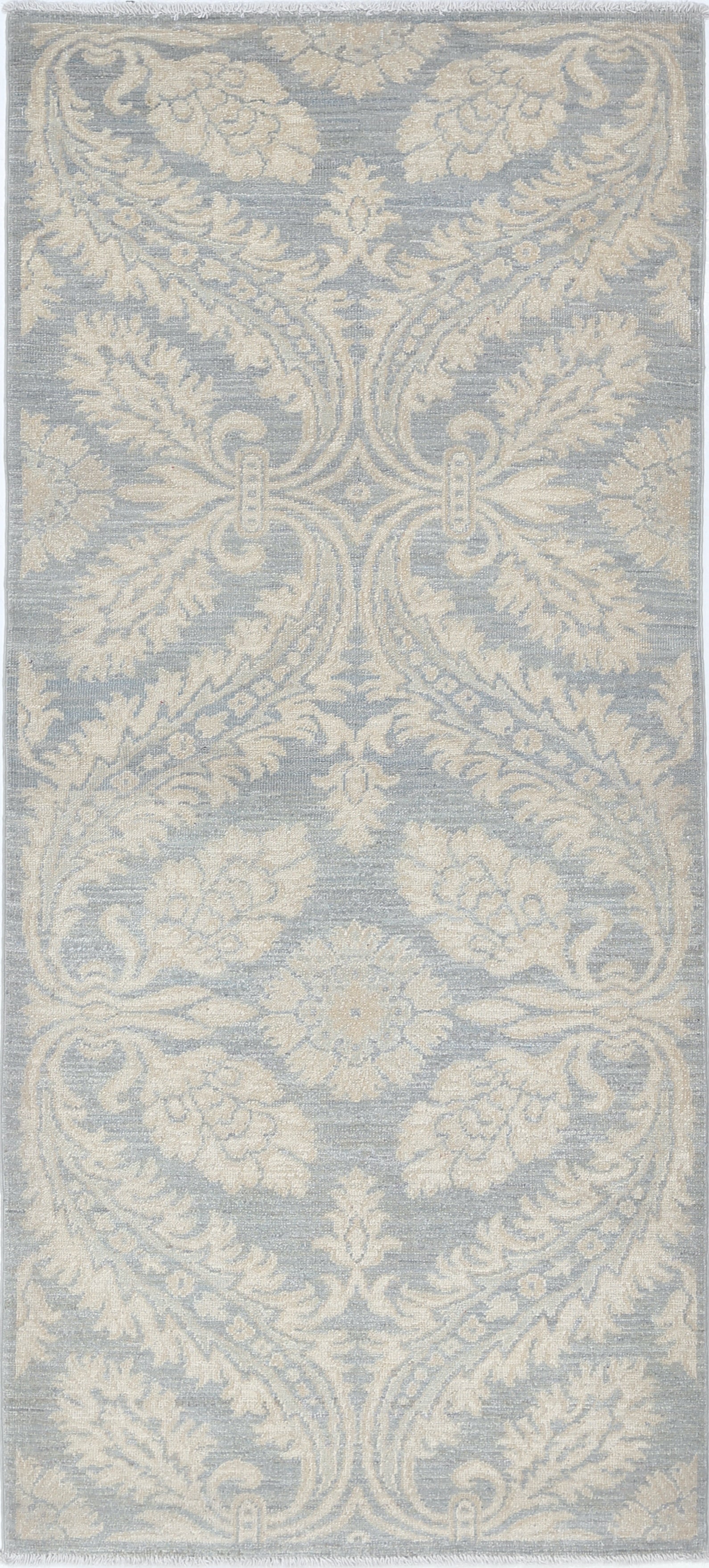 2.7x6 ft Hand Knotted Hallway Runner Rug in Light Blue & Ivory. Wool Kitchen Rug For Sale