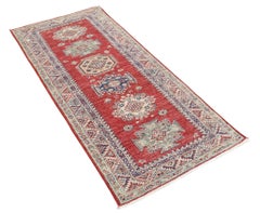 2.7x6 ft Handknotted Wool Runner Rug. Red Corridor Runner. Kitchen Runner Rug