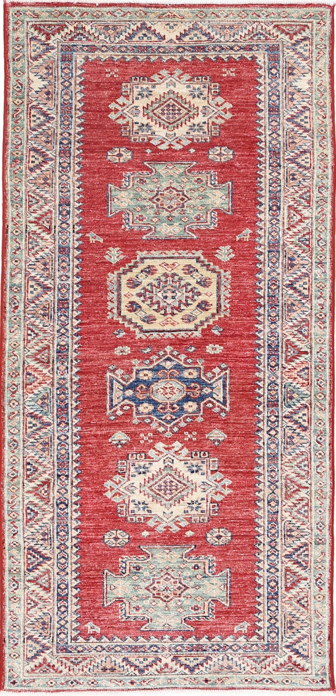 2.7x6 ft Handknotted Wool Runner Rug. Red Corridor Runner. Kitchen Runner Rug For Sale