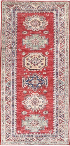 2.7x6 ft Handknotted Wool Runner Rug. Red Corridor Runner. Kitchen Runner Rug