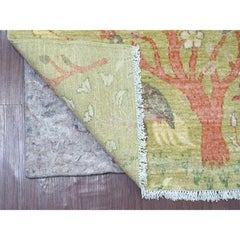 2'7"x6' Green Hand Knotted Afghan Peshawar Birds of Paradise Wool Runner Rug