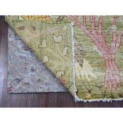 2'7"x6' Green Peshawar Birds of Paradise Design Hand Knotted Wool Runner Rug