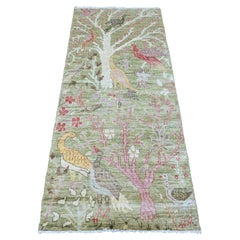 2
7"x6
Green Peshawar Birds of Paradise Design Hand Knotted Wool Runner Rug