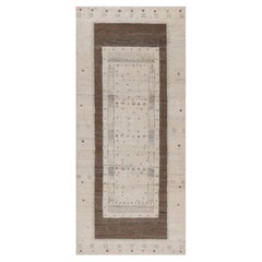 2'7"x6' Ivory Modern Striae Design Lori Buft Hand Knotted Pure Wool Runner Rug