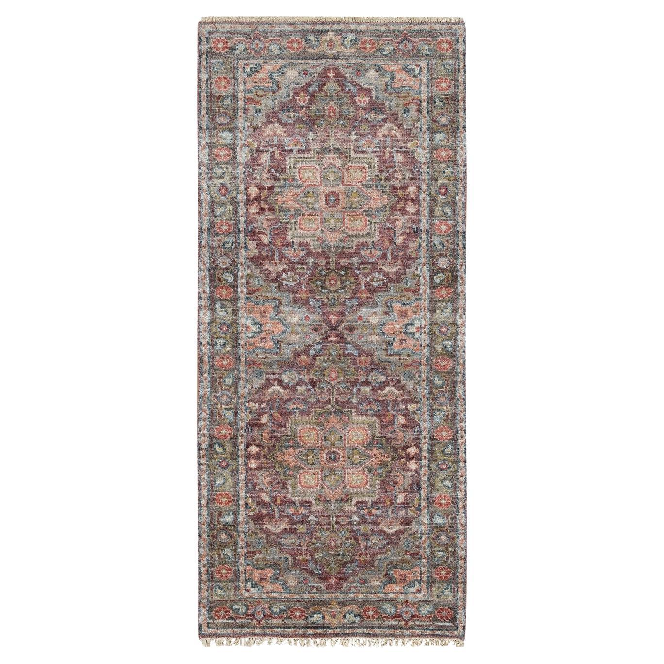 2
7 "x6
Light Burgundy Organic Wool Hand Knotted Runner Soft Pile Oriental Rug