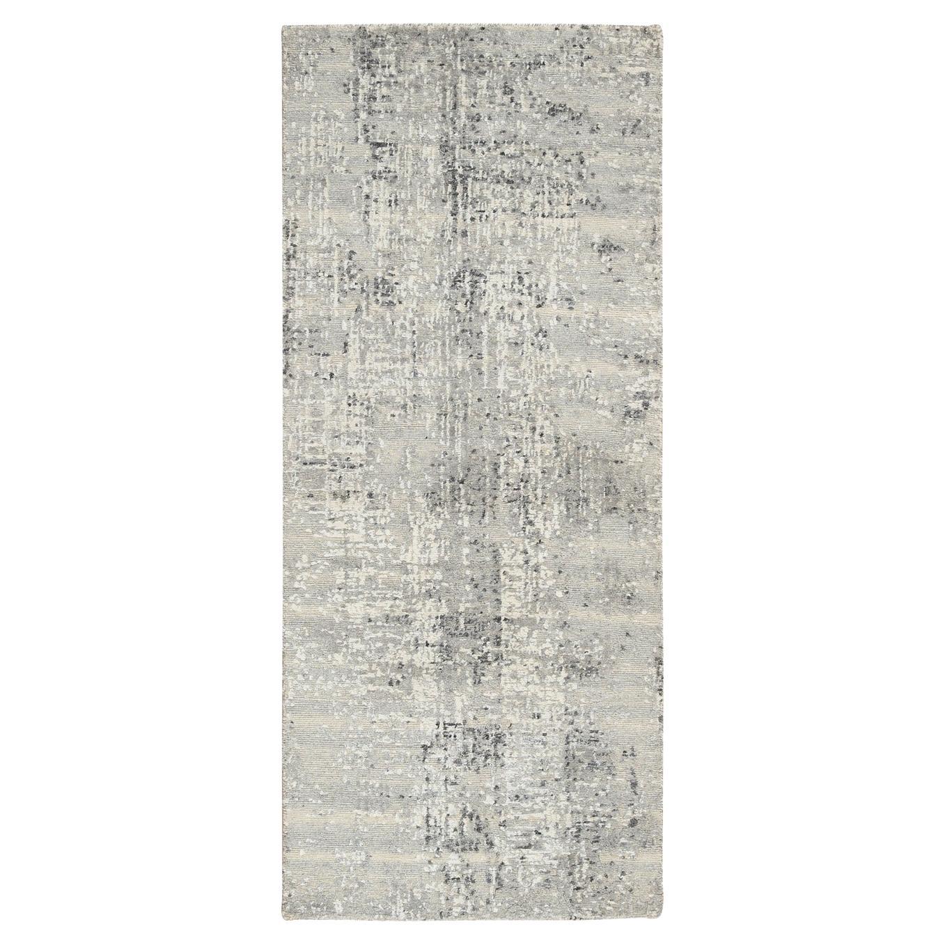 2
7 "x6
Hellgrau, natürliche Wolle, handgeknüpft, Modernes Design Läufer-Teppich